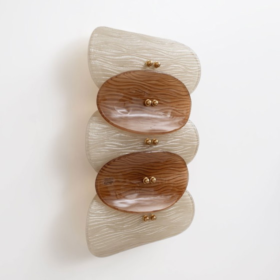Image 1 of Pair of Murano Glass and Brass Wall Sconces