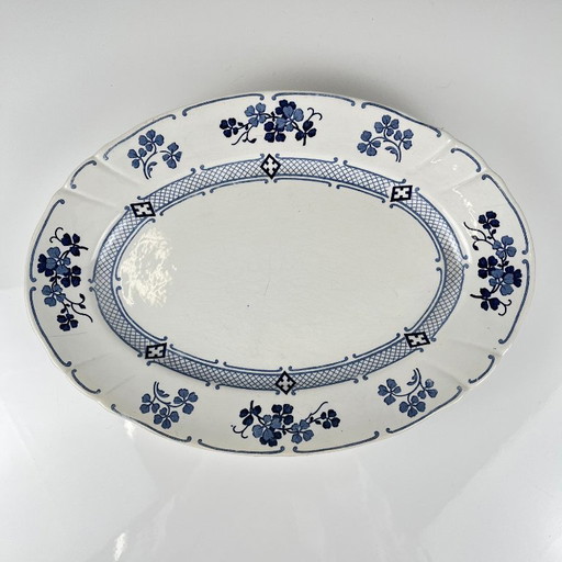 Plat ovale Terre de Fer KG Lunéville, modele "Jane", bleu, 1890-1915