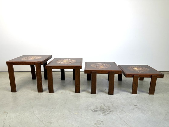 Mid century ceramic nest of tables, 1960s, Side tables, Wood, Brown, Vintage (photo 8 of 12)