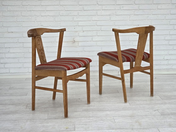 Image 1 of 1960s Pair of Danish Dining Chairs, Solid Oak Wood, Furniture Wool