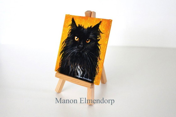 Image 1 of incl. Donkey: Unique Hand-painted Painting Black Cat
