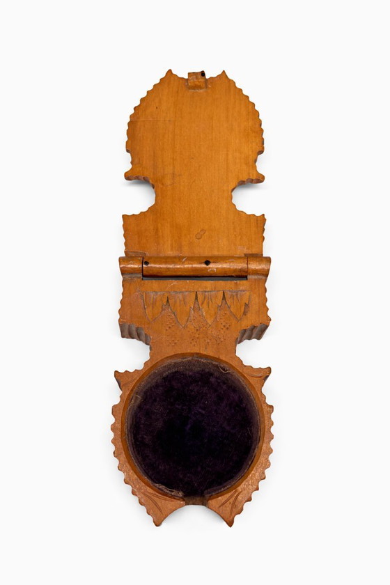 Image 1 of Antique travel pocket watch stand | Klagenfurt circa 1900 | Hand-carved wood & velvet