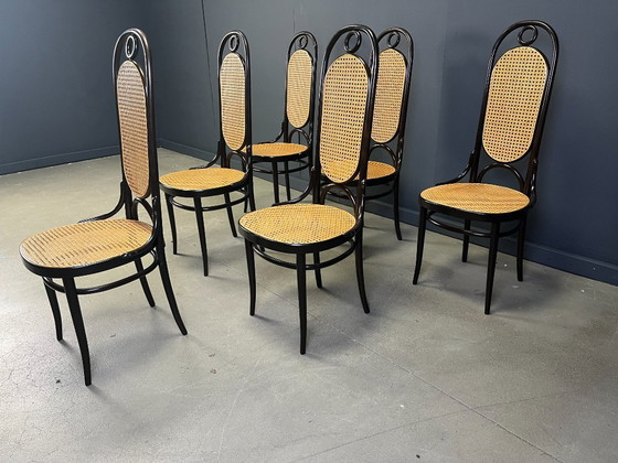 Image 1 of Thonet nr. 207 eetkamerstoelen 'Long John', set van 6, 1985