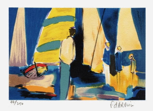 François D'ARGUIN, Petite suite: les voiles jaunes (Short series: The Yellow Sails), Signed lithograph, 1994