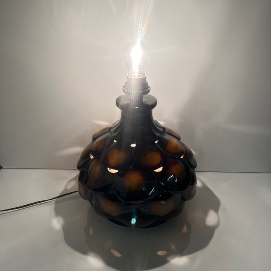 Image 1 of Large ceramic table lamp in "scale" pattern, 1970, double bulbs