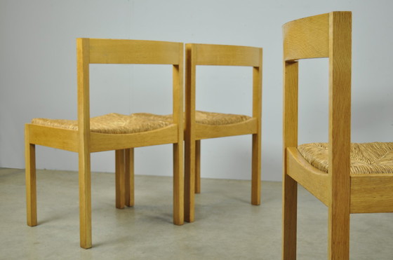 Image 1 of Chaises de salle à manger vintage en chêne et osier en DUTCH DESIGN (6) par Gerard Geytenbeek, 1960s