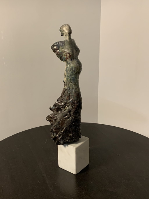 Ceramic Statue Of Pregnant Woman On Marble Base