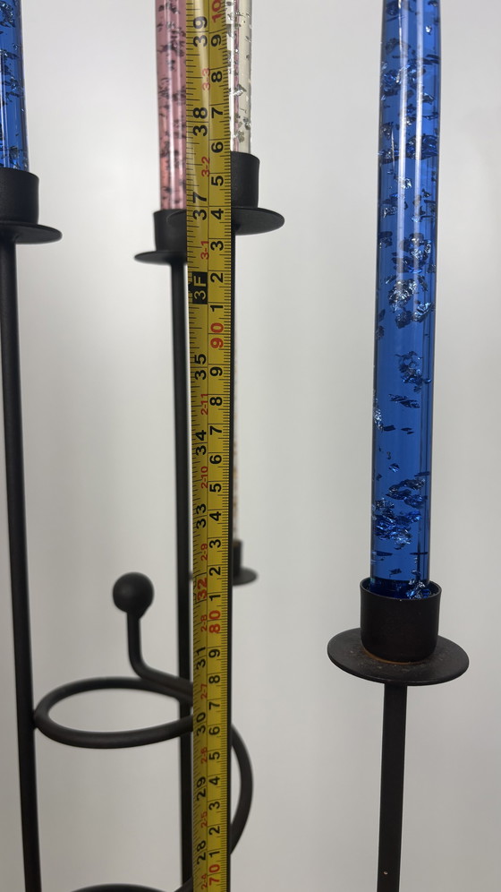 Image 1 of 2 x Vintage-Stehkerzenständer aus Metall mit spiralförmigem Muster im brutalistischen Stil