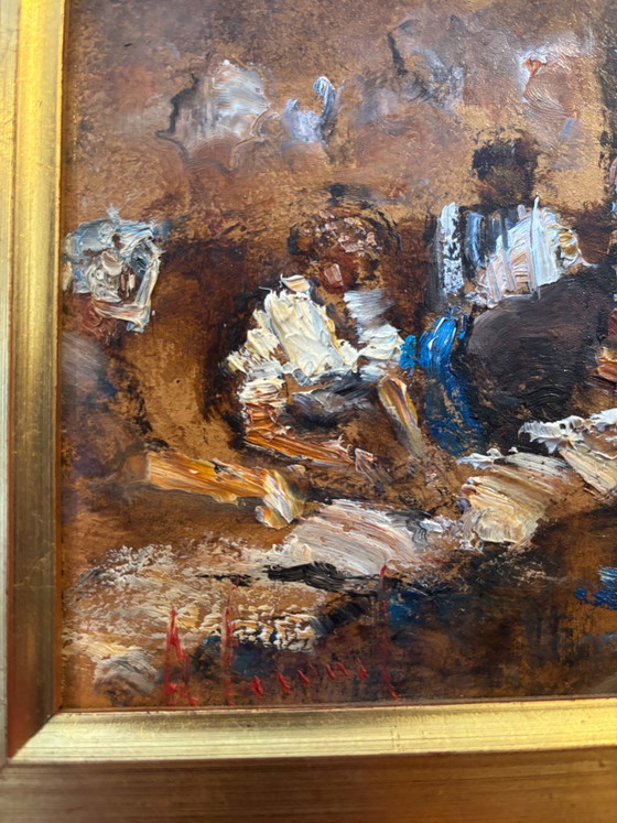 Oil Painting on Cardboard of a Traditional Milanese Scene by Antonio Vettore Cargnel, Early Twentieth Century (photo 8 of 8)