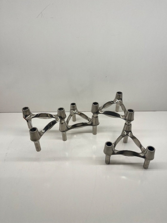 Image 1 of Set of 4 Stoff Nagel BMF candlesticks, modular vintage Scandinavian design, chrome