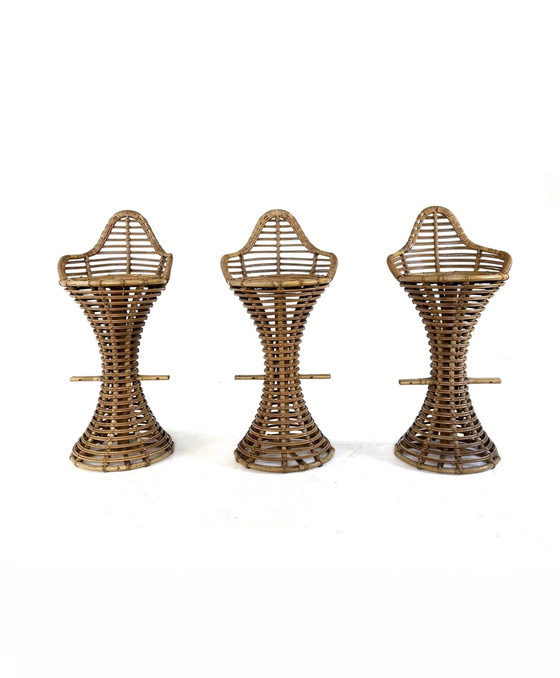 Image 1 of 3x tabouret de bar en rotin vintage, Mary Beatrice Bloch '50
