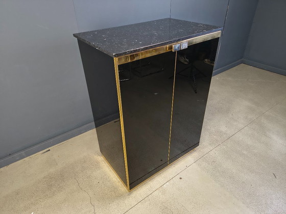 Image 1 of Bar de style Maison Jansen en laque noire et marbre, années 1970