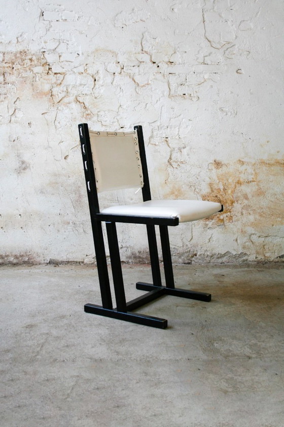 Set of 4 vintage black and white Casala 'Safari' chairs, Dining chairs, Skai (photo 2 of 13)