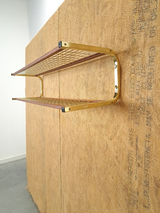 Image 1 of Gold Color Wall Shelf Wall Rack From Sweden With Teak No.5