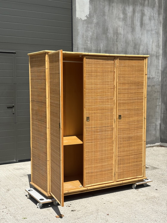 Image 1 of Armoire Dal Vera en bambou et rotin – Italie, années 1970