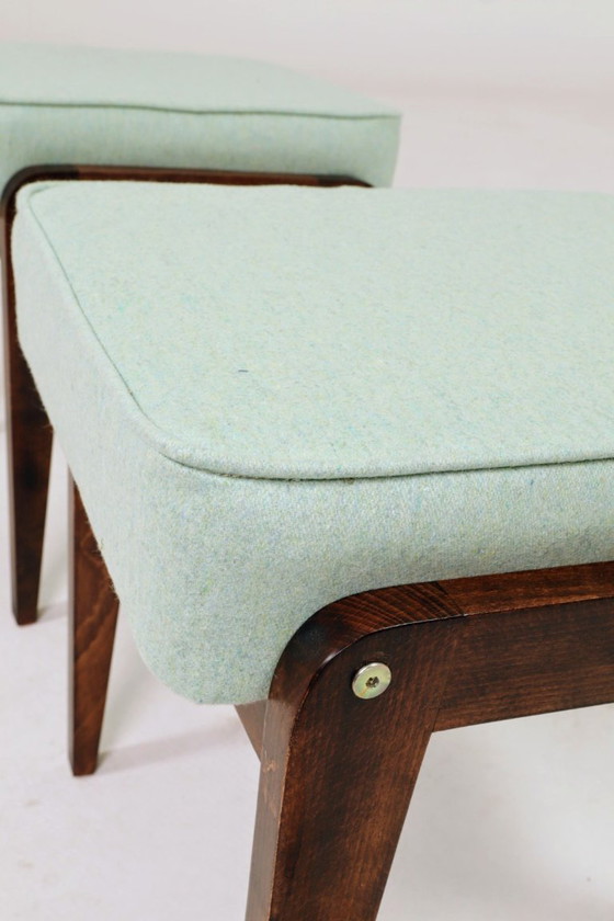 Image 1 of Mid century kids footrest stools pistachio green wool