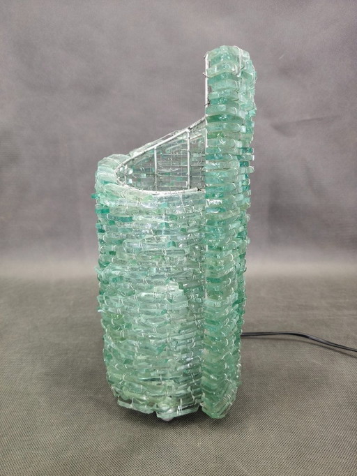 Italian Sculptural Glass Table Lamp, Wire and Glass Construction, 1980s