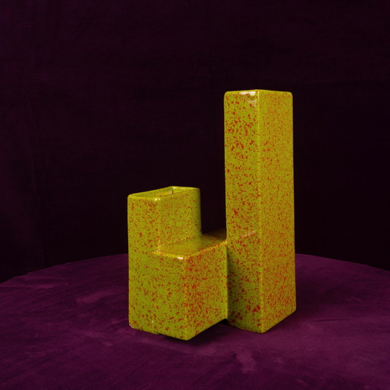 Geometrische dubbelkoloms keramische vaas Space Age, Italië 1970 – Plantenbak, Ceramic (photo 5 of 20)