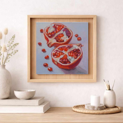 Granaatappel, hedendaags impressionisme in miniatuur, 15x15 cm; Sandra Kolondam