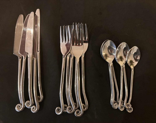 Jean Dubost Spiral Flatware Set: French Twist Cutlery, Brutalist Decor