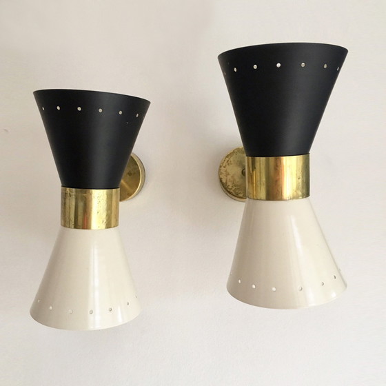 Image 1 of Pair of "diabolo" wall sconces, 1950s design