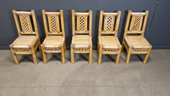 Image 1 of Vintage bamboe eetkamerstoelen in boho-chic stijl, jaren 60.