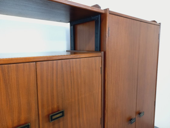 Image 1 of Vintage Italian teak and metal double modular bookshelf from the 60s