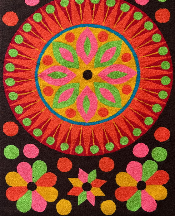 Image 1 of Arazzo da parete vintage anni '70 firmato Luis Montiel – Design floreale flower power anni '70