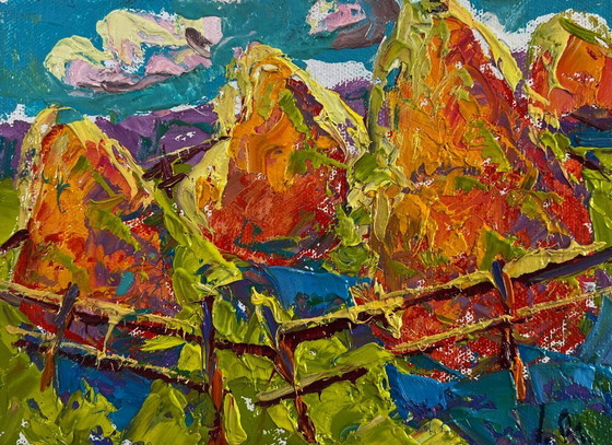 Image 1 of Original Oil Painting Summer Day Landscape Moments of happiness under the blue sky