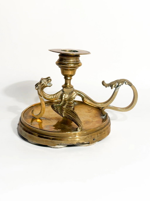 Candelabro individual con dragón en bronce dorado, finales del siglo XIX