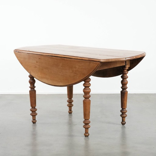 Antico tavolo da pranzo inglese con orecchie pendenti in noce