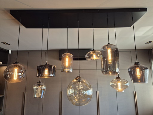 By Eve mix glass pendant lights on ceiling plate 9 pieces – hanglampen, Wood (photo 2 of 13)