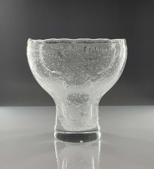 Vintage verre à bulles Bubbleglass Vase/ bol de la Tchécoslovaquie avec étiquette originale, état top MidCentury Space Age