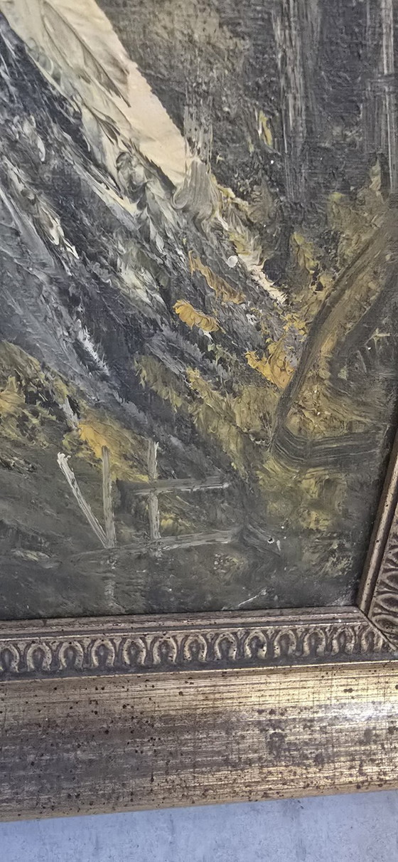 Image 1 of Atmospheric Painting "Autumn Landscape" – Vintage 1970s with Gold Frame