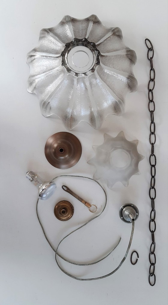 Image 1 of Lampada a sospensione in vetro ghiacciato a forma di calice e di petalo