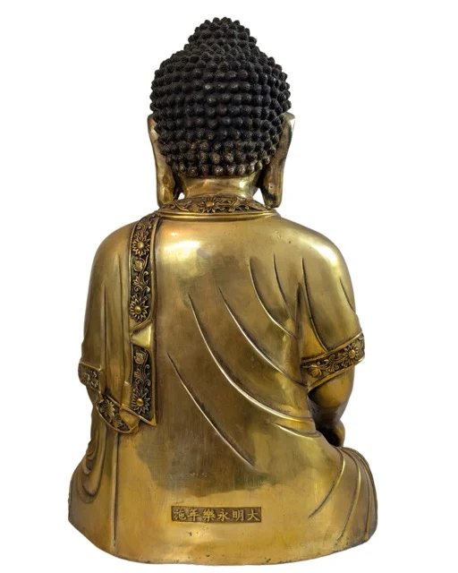 Grande Buddha in Bronzo Dorato a Fuoco – Stile Ming – Cina ca. 1930– kg) – Sculture, Bronze (photo 5 of 10)