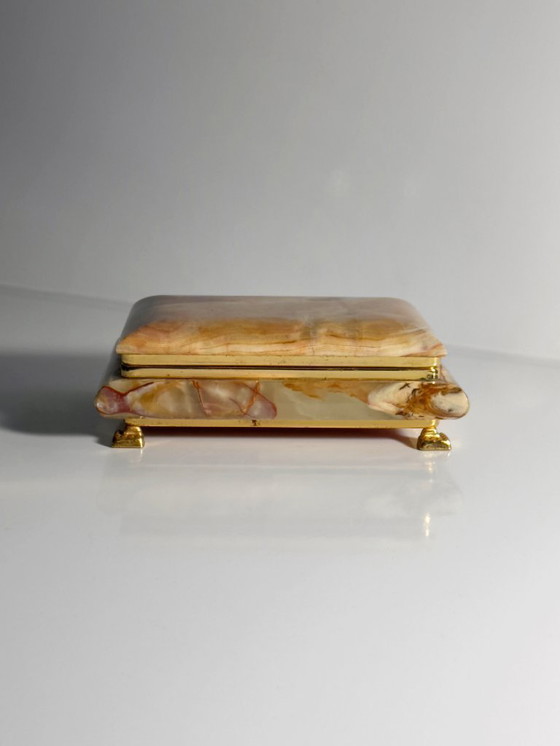 Image 1 of Vintage alabaster marble Italian jewelry box casket cigarette case stone onyx box tin Carrara Italian