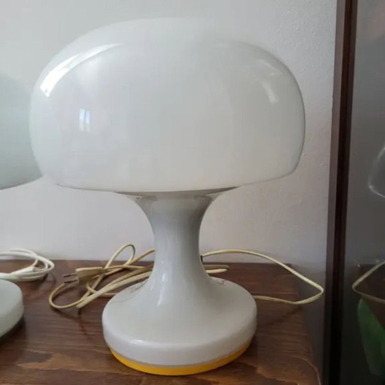 Image 1 of Pair of White “Mushroom” Table Lamps for Jihlava, Czechoslovakia, 1970s