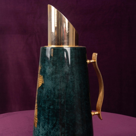 Aldo Tura Mod. 1278D Gedecoreerde Blauwe Geitenleren Perkament Thermoskan Italië 1950 – Decoratieve objecten (photo 14 of 18)