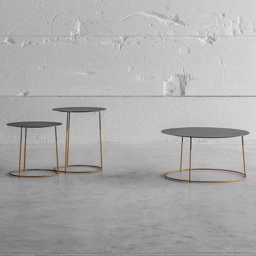 Heerenhuis set van 3 Nimbus bijzettafels - combinatie oak en gold