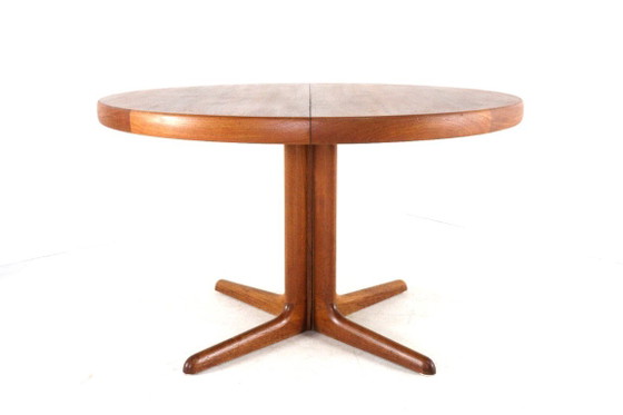 Round 2x extendable teak Dining table vintage Danish restored, Wood, Brown, Mid Century Modern (photo 5 of 15)