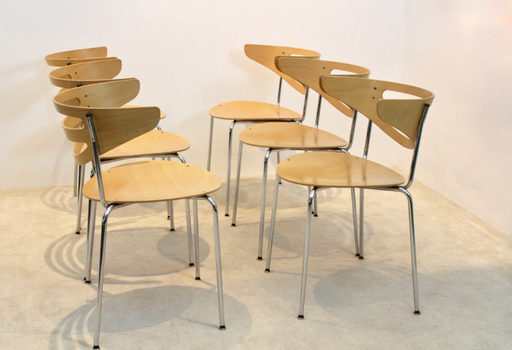Sillas de comedor curvas apilables Thonet de cromo y madera de haya