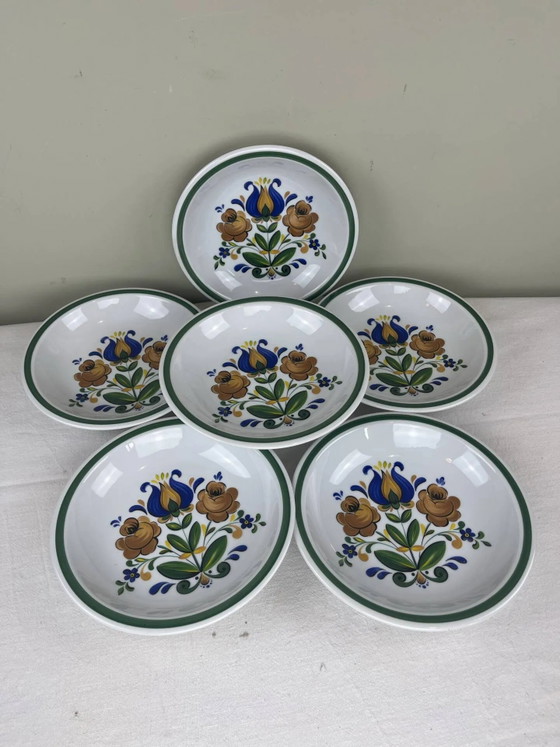 6 handbemalte tiefe Teller – Geschirr, Porcelain, Art Nouveau (photo 7 of 7)