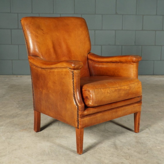 Image 1 of Vintage schaapsleren fauteuil – cognacbruin – Bendic International
