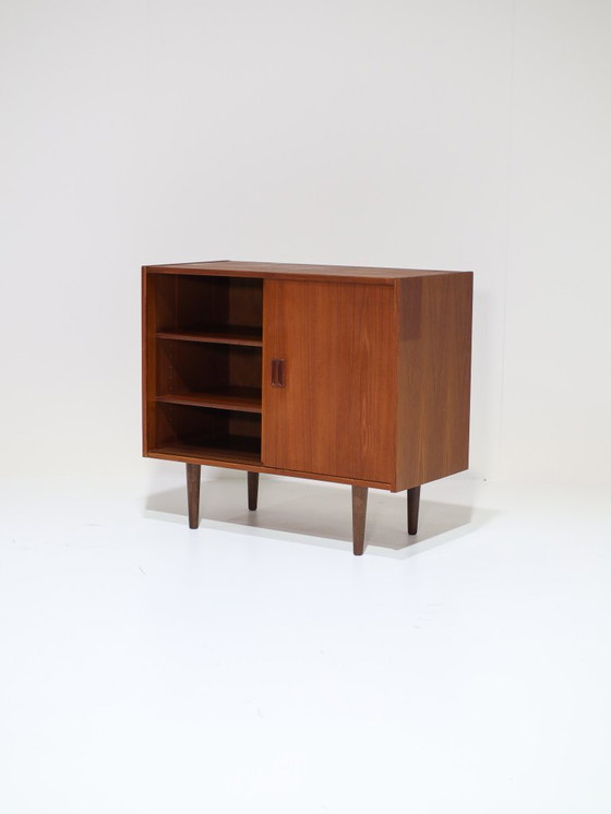 Image 1 of Danish vintage teak wood sliding door cabinet