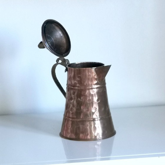 Image 1 of CAFFETTIERA ANTICA ARTIGIANALE IN RAME E OTTONE