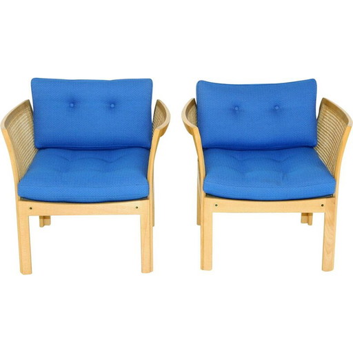 Coppia di poltrone vintage in faggio e rattan di Illum Wikkelso, 1980