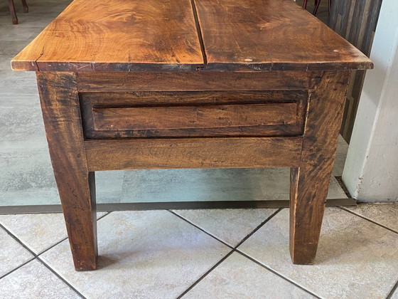 Image 1 of Rustic farmhouse coffee table in solid wood with 2 drawers, circa 1930