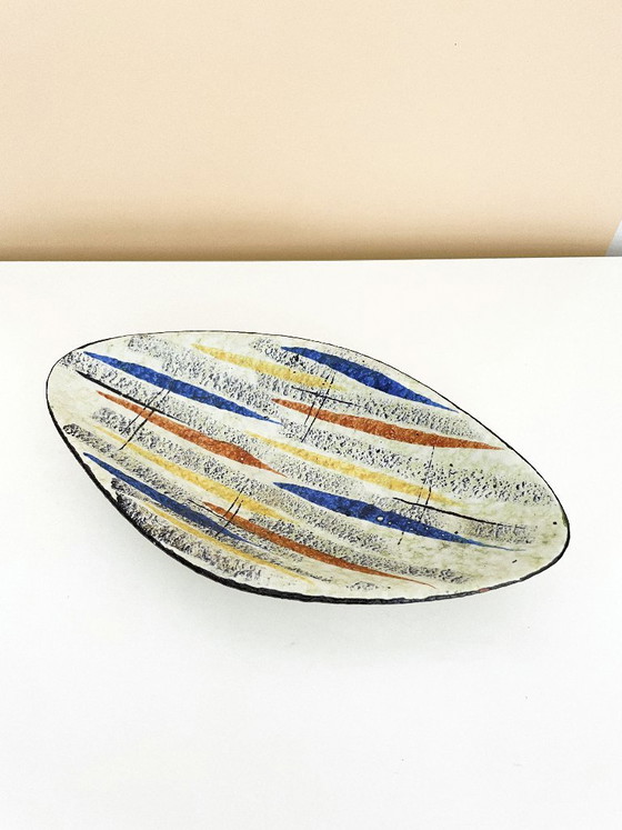 Plato Ovalado Ruscha Keramik: Cerámica de Pinceladas Abstractas de los Años 50, Era del Diseño Atómico (foto 9 de 12)