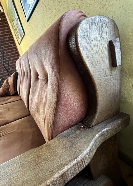 Rustieke houten zitgroep met bruine bekleding, Zithoek, Textiel, Rustic (foto 6 van 15)